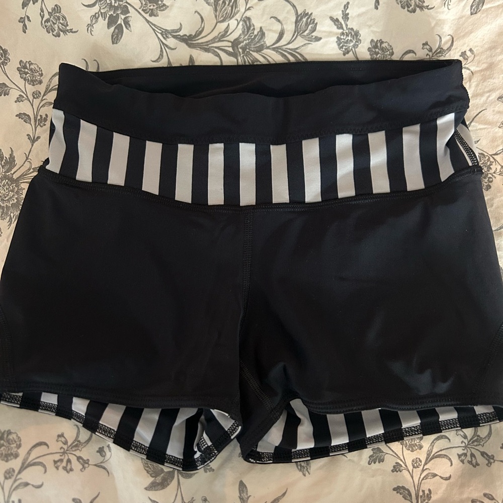 Lululemon Athletica Black and White Striped Athletic Shorts